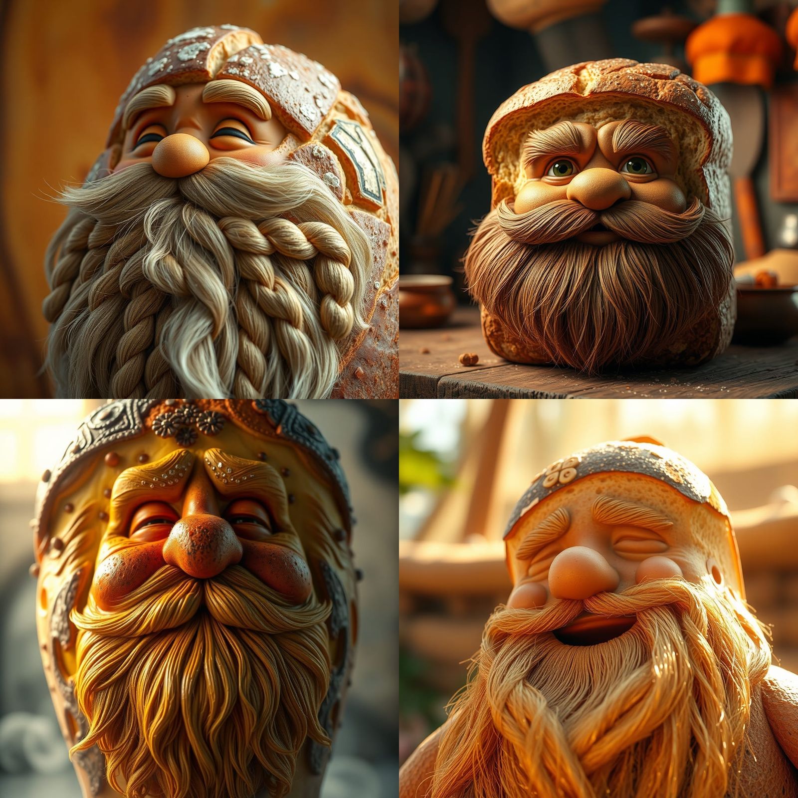 Hyper Realistic Loaf of Bread with Beard, 3D Render