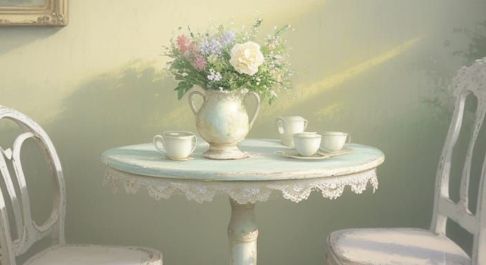 Romantic Shabby Chic Oil Painting with Flowers