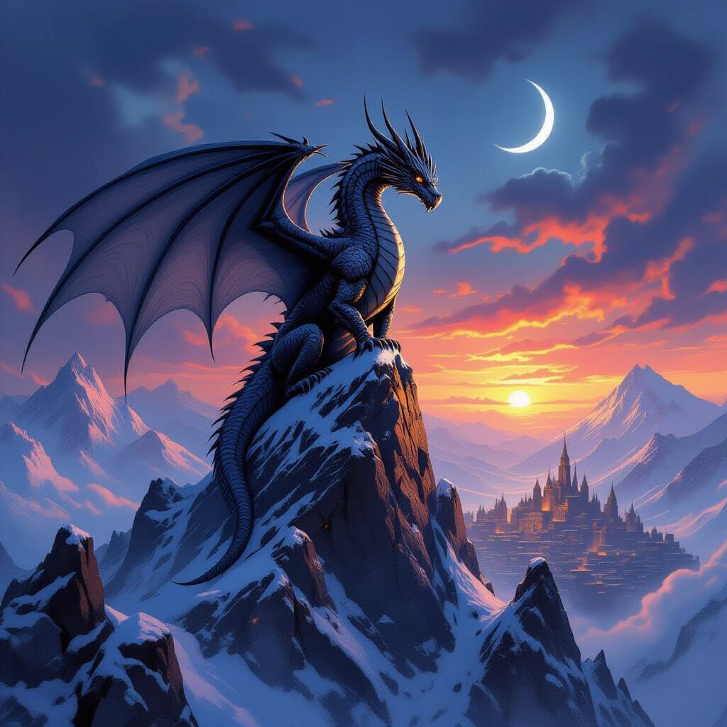 Majestic Dragon Over War-Torn City - Epic Fantasy Art