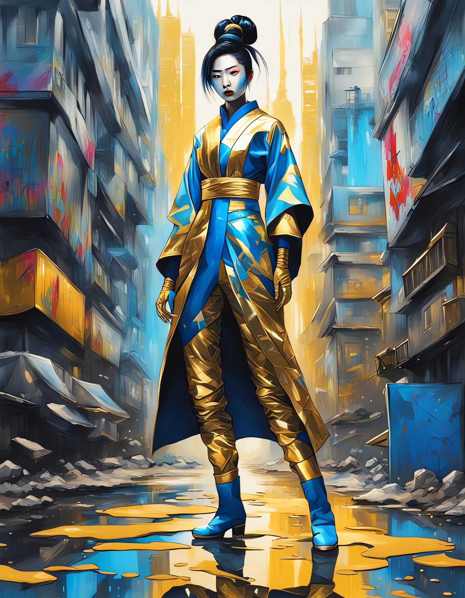 Futuristic Geisha Superhero in Graffiti Art Style
