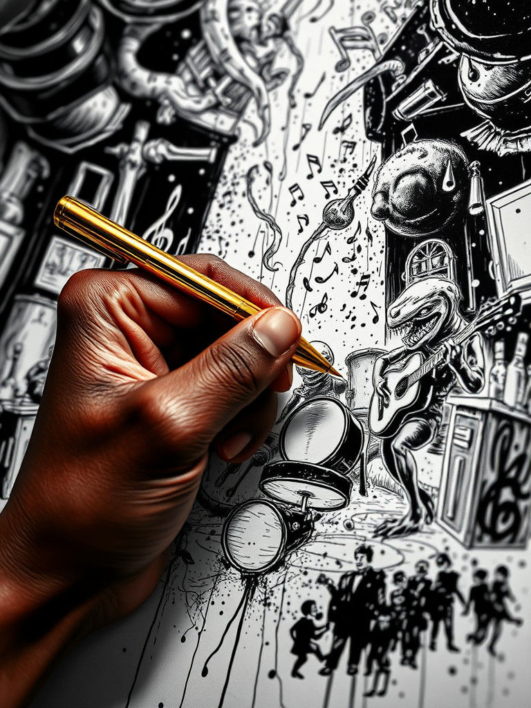 Surreal Reptilian Band in Galactic Nightclub Sketch