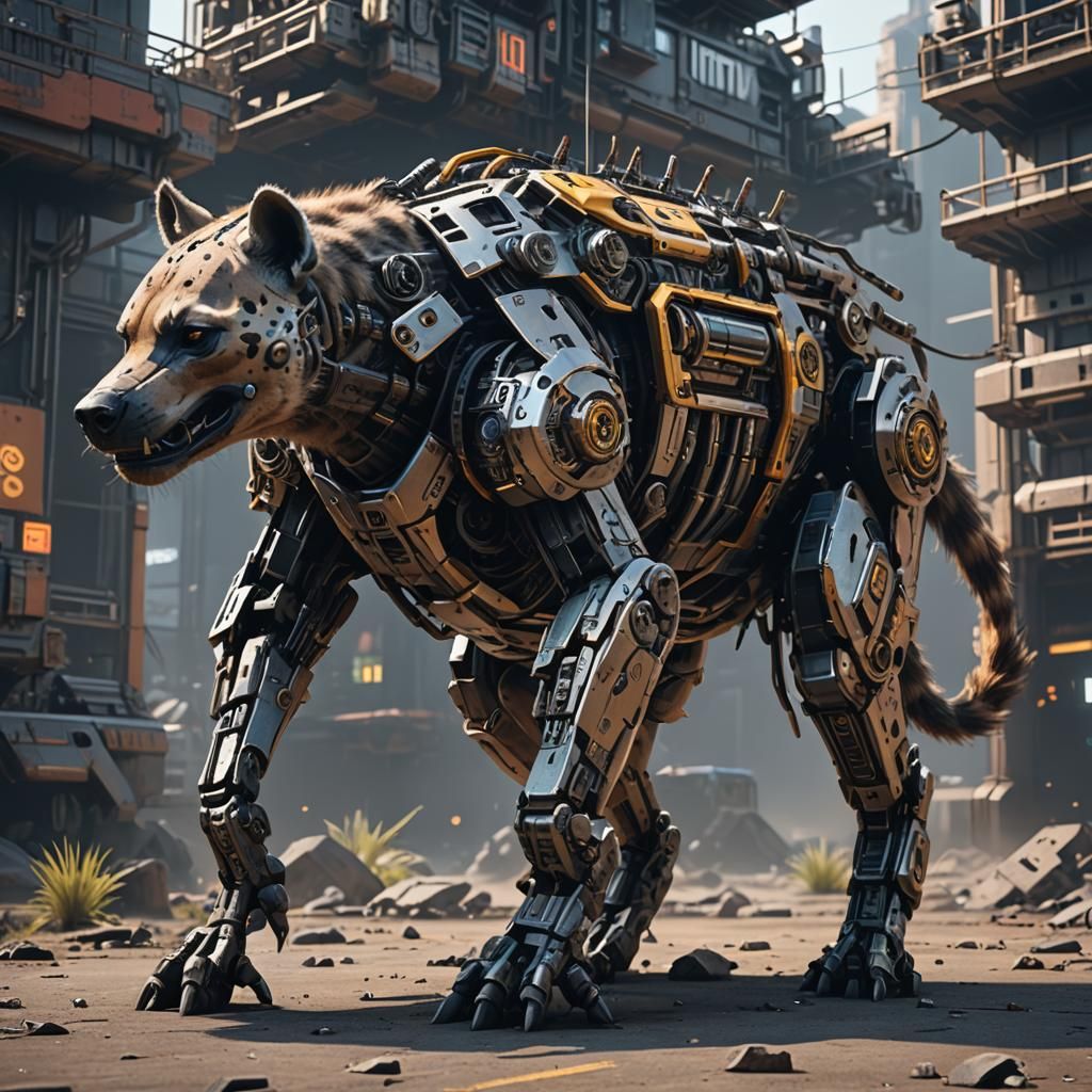 Cybernetic Hyena in Futuristic Sci-Fi Style