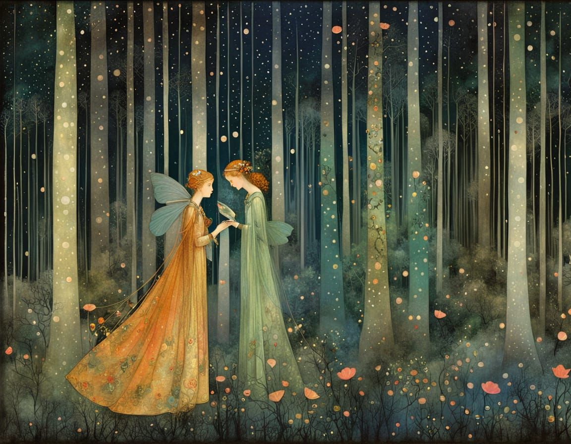 Whimsical Forest Fairies Under the Moonlight