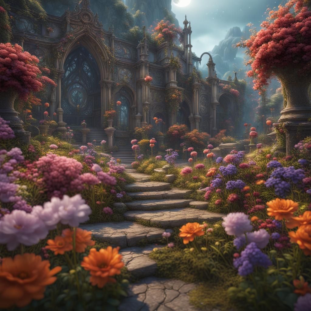 Fantastical Flowers in Detailed Matte Painting Style