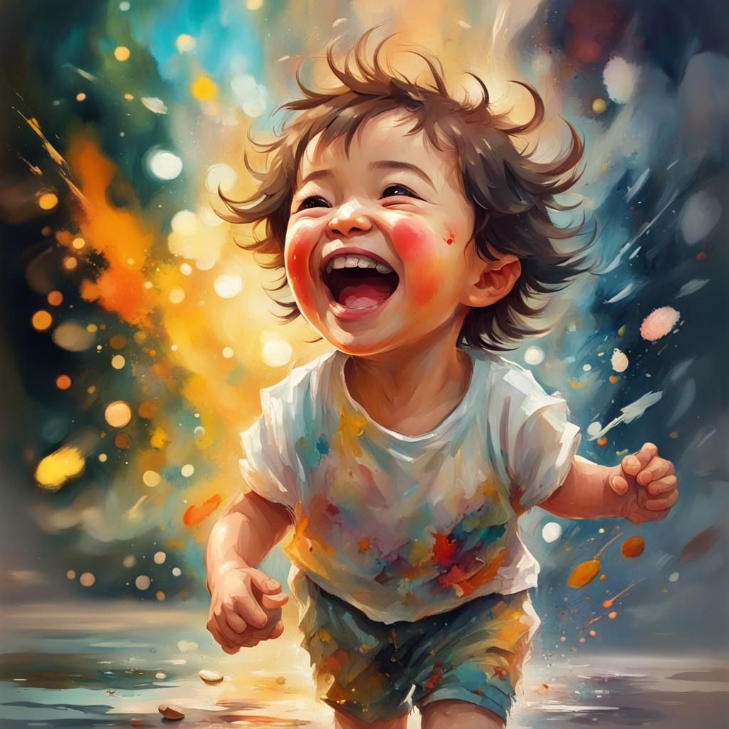 Happy Toddler Portrait with Colorful Splash Art