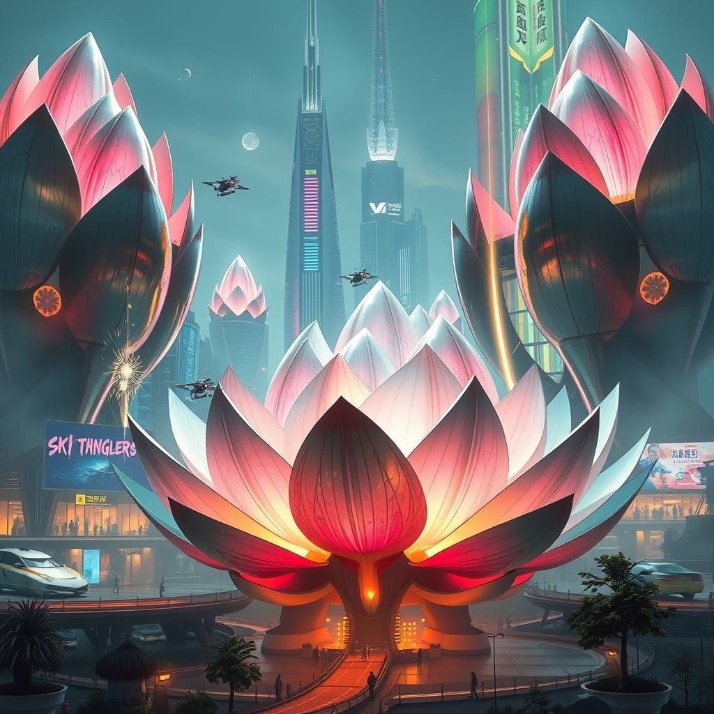 Futuristic Lotus City Inspired by Syd Mead