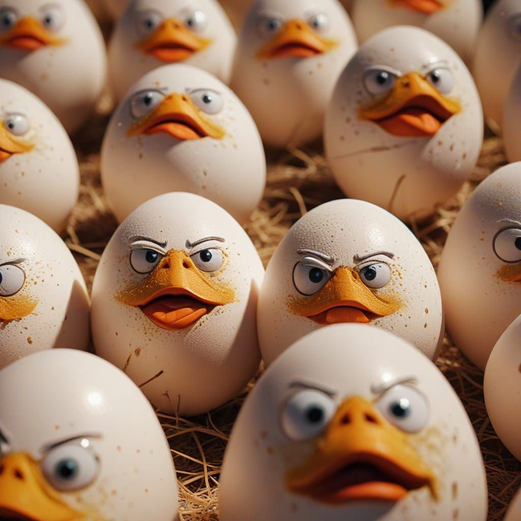 Angry Eggs Working: Hyper-Realistic Digital Art