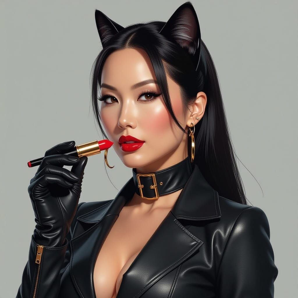 Catwoman-Inspired Lucy Liu in Hyperrealistic Splash Art