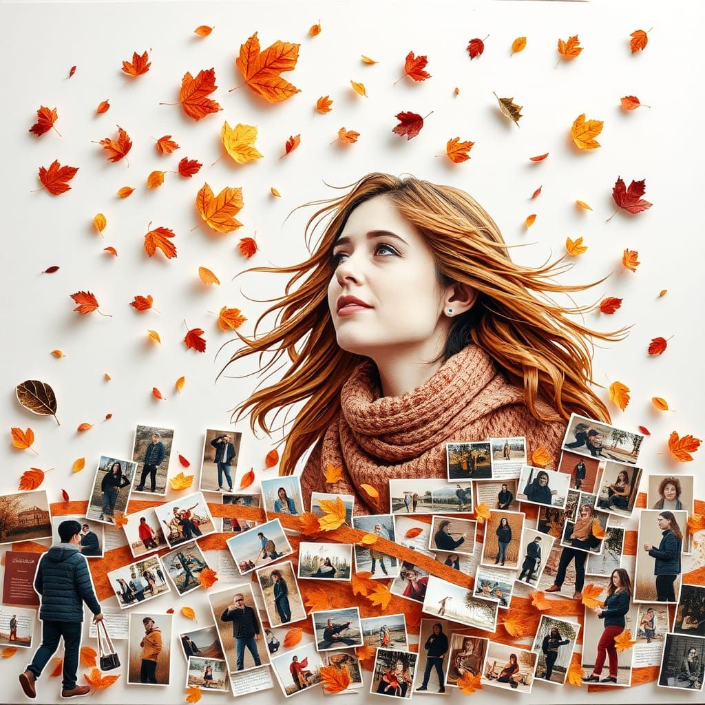 Autumn Woman in Paper Collage Photo Album