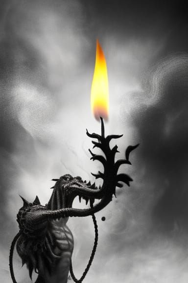 Burning Candle with Smoke Creature in Dramatic Style