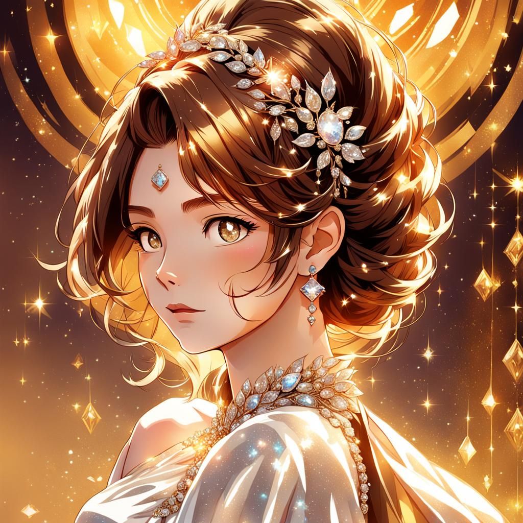 Anime Portrait of Woman in Ballgown with Diamonds