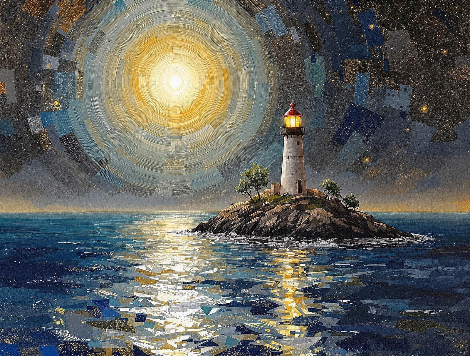 Ethereal Neo-Impressionist Oil Painting of a Lighthouse at N...