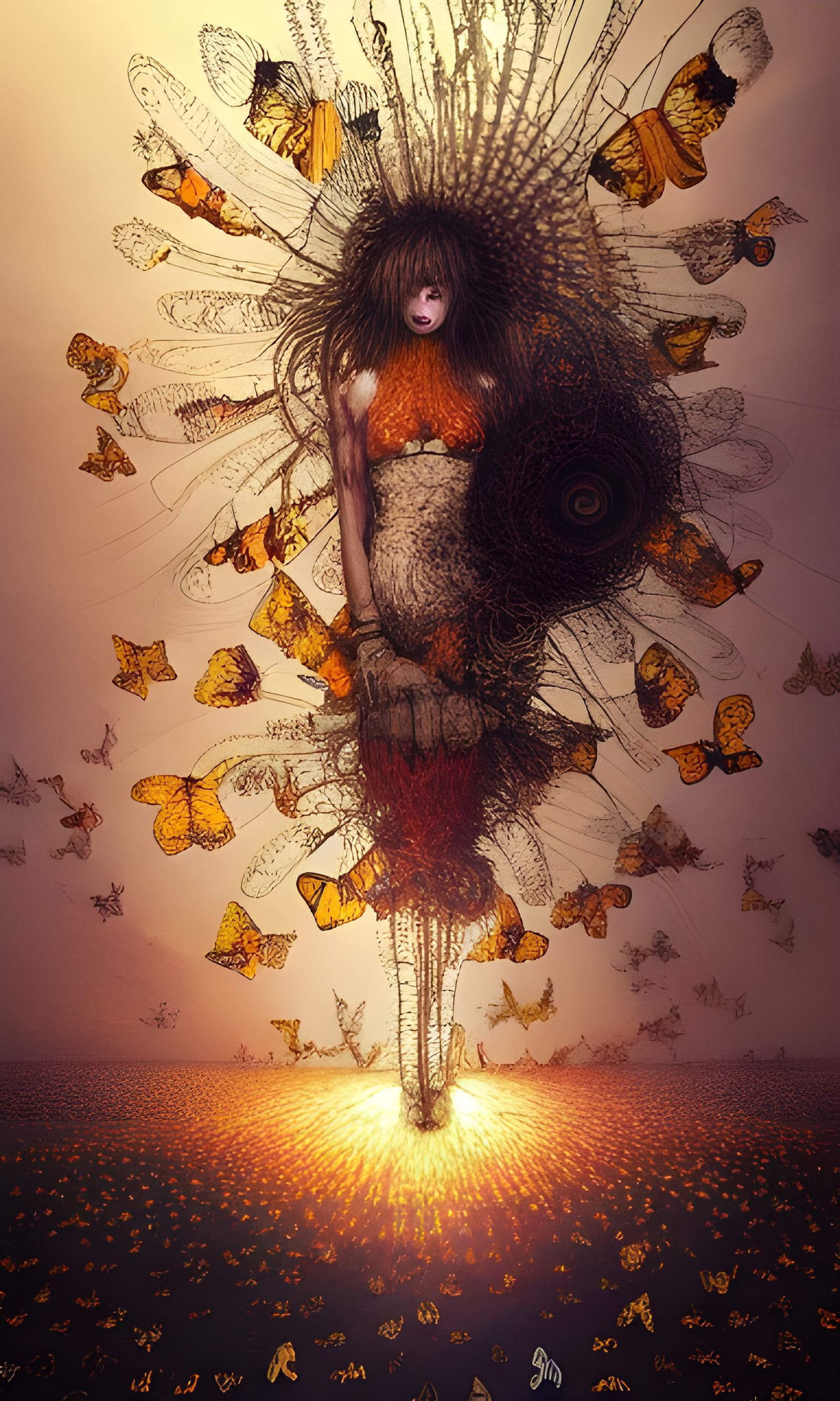 Surreal Butterfly Cloud Illustration in Maximalist Style