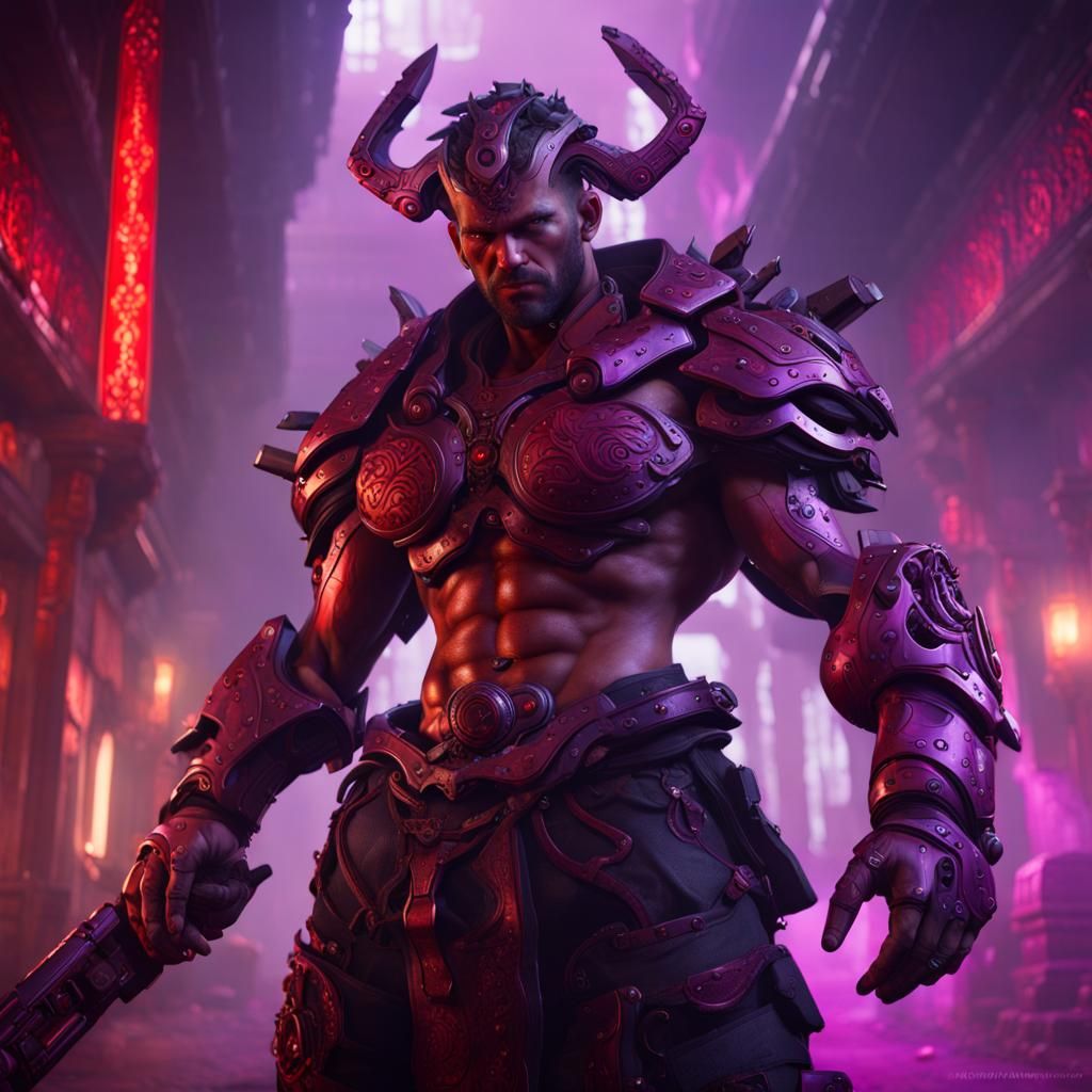 Cyborg Shadow Warrior in Dark Fantasy Style