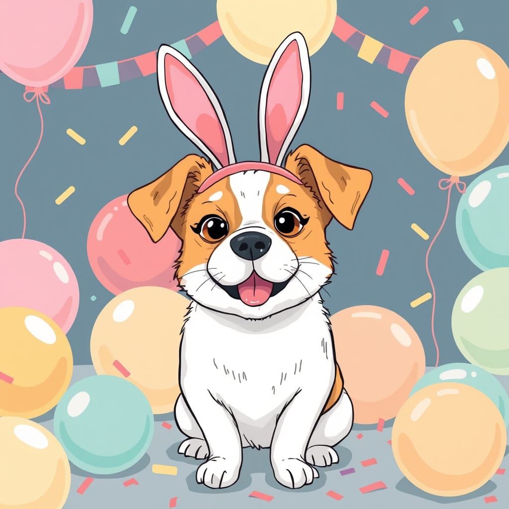 Whimsical Birthday Party Dog in Vibrant Cartoon Style