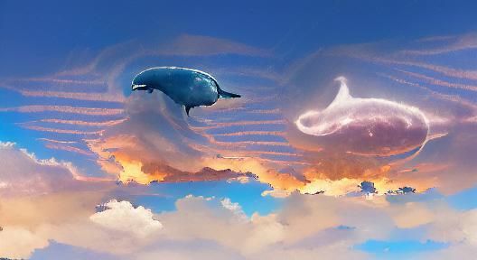 Whale Soaring Through a Colorful Sky