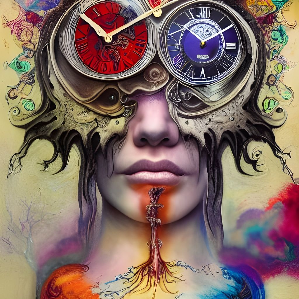 Keeper of Time: Vivid Mixed Media Illustration