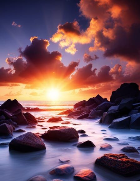 Colorful Crystals on a Glittering Beach at Sunset