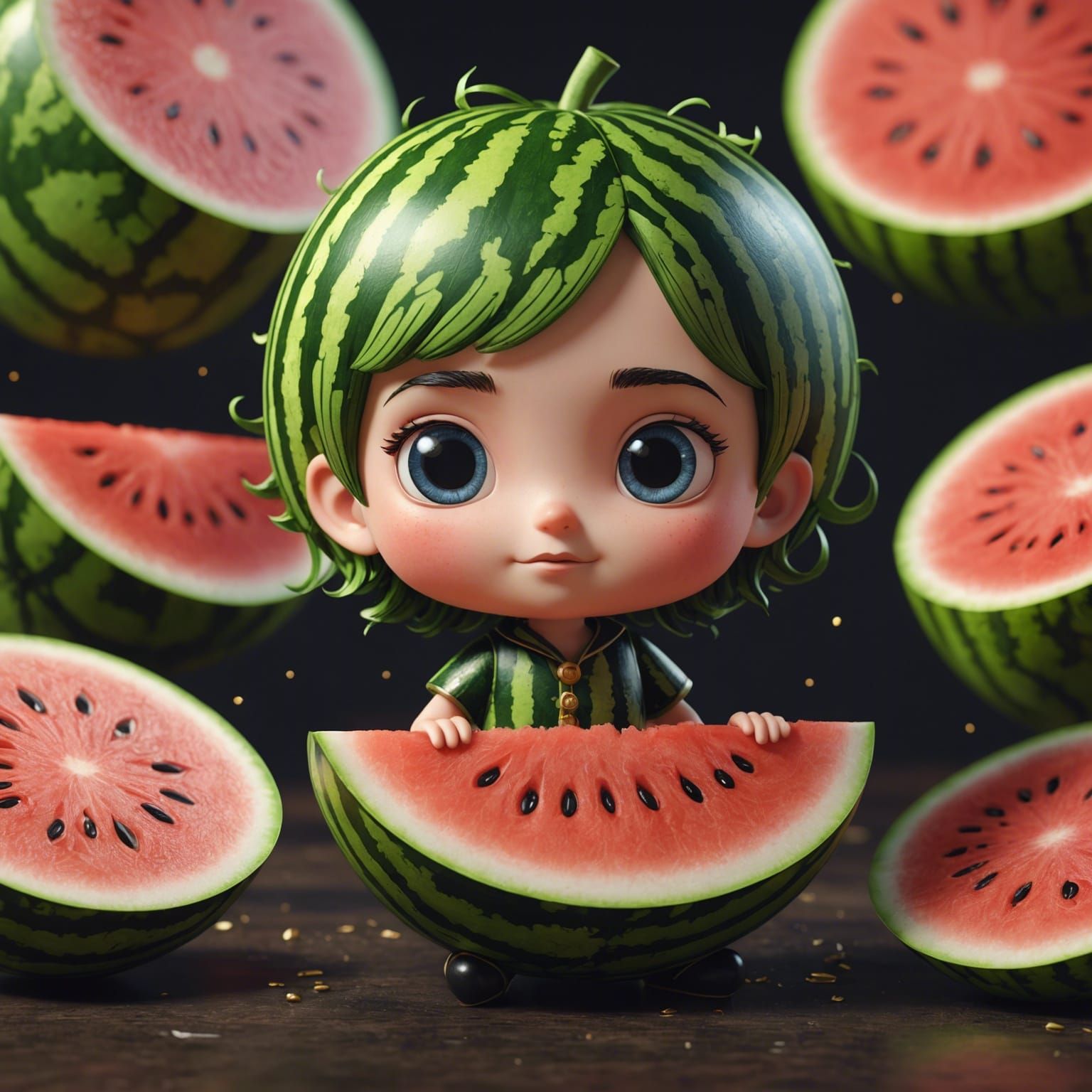 Adorable Chibi Watermelon with Sparkling Eyes