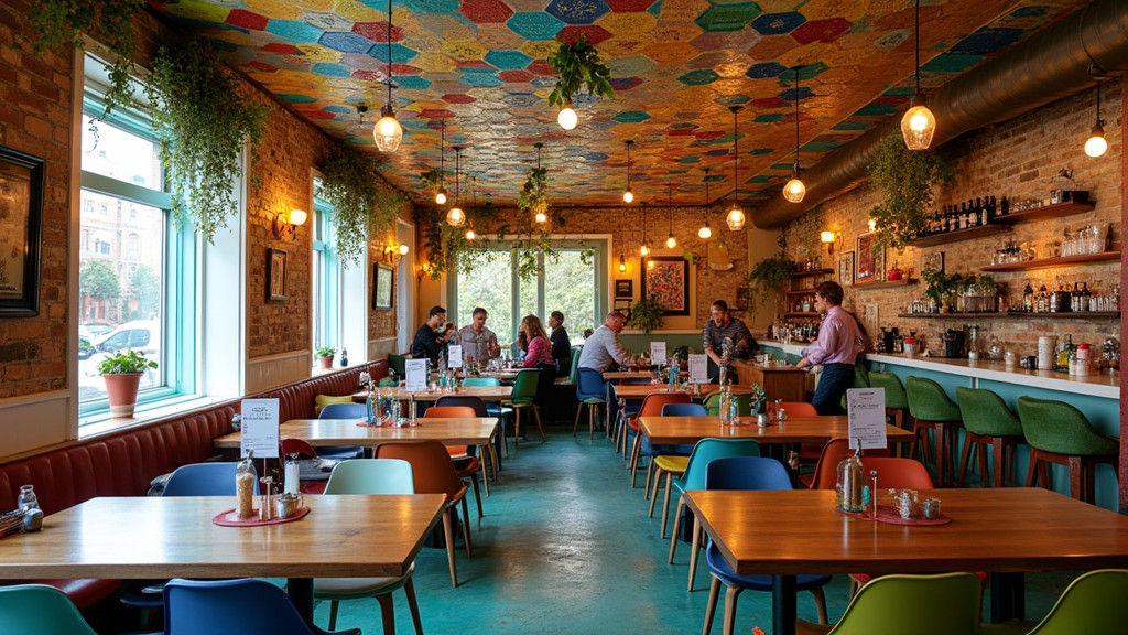 Vibrant Restaurant Interior with Geometric Design