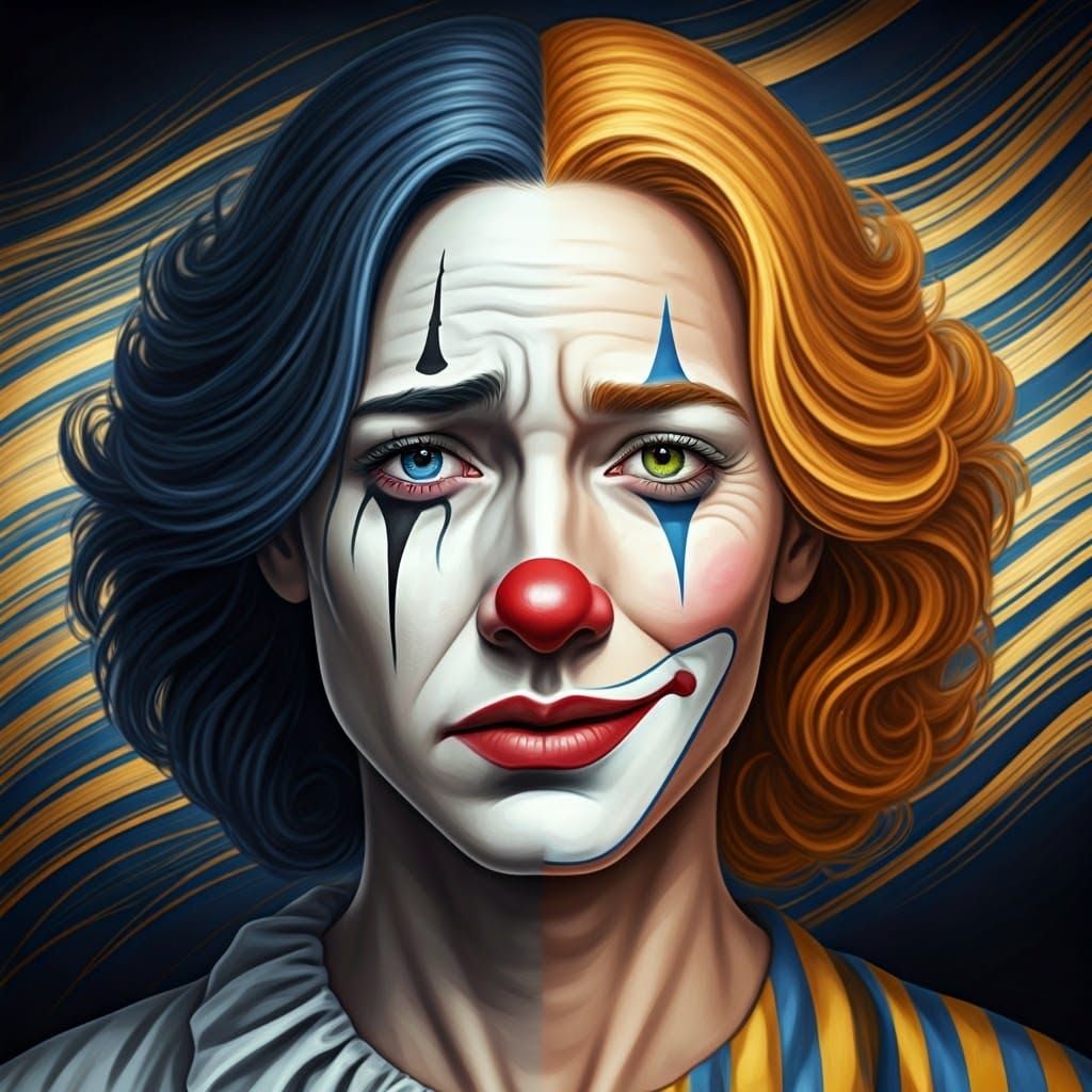 A Bittersweet Portrait of Contrasting Emotions in a Vibrant...