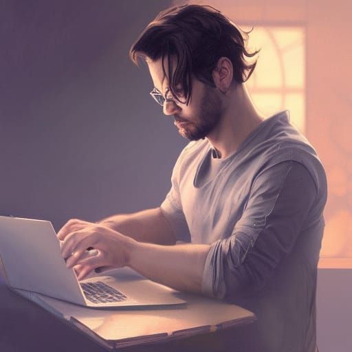 Man Checking Email: Detailed Digital Art Portrait