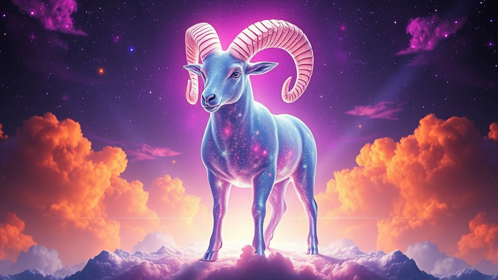 Ethereal Ram: Aries Zodiac Symbol in Glass and Stardust
