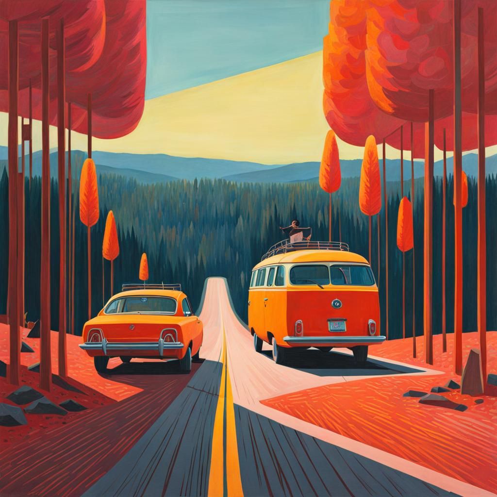 Road Trip Collage in Klee and Stålenhag Style