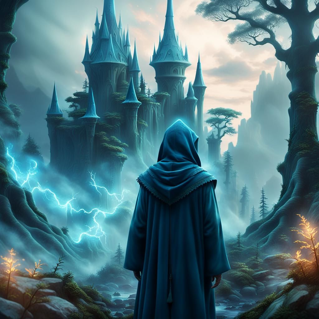 Mystical Wizard Evokes Magic in Ancient Forest
