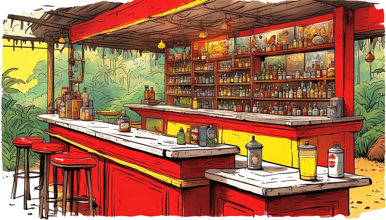 Amazon Jungle Bar Counter in Comic Book Style