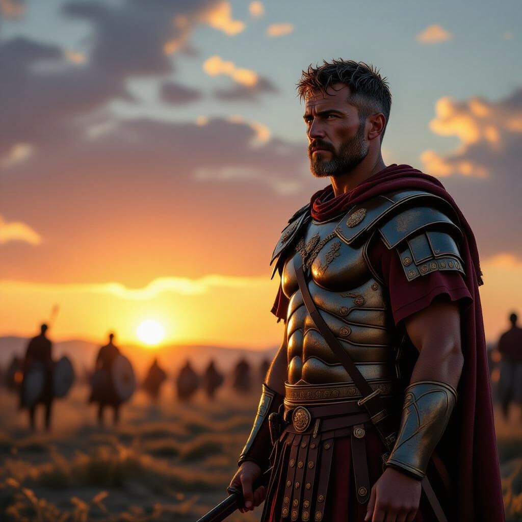 Roman Warrior on Battlefield at Dawn, Detailed Illustration ...