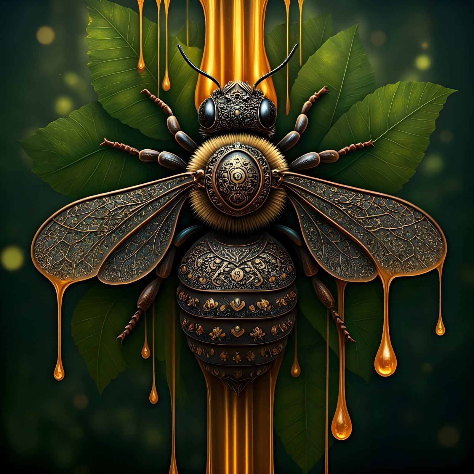 Gilded Honey Bee in Lush Nature
