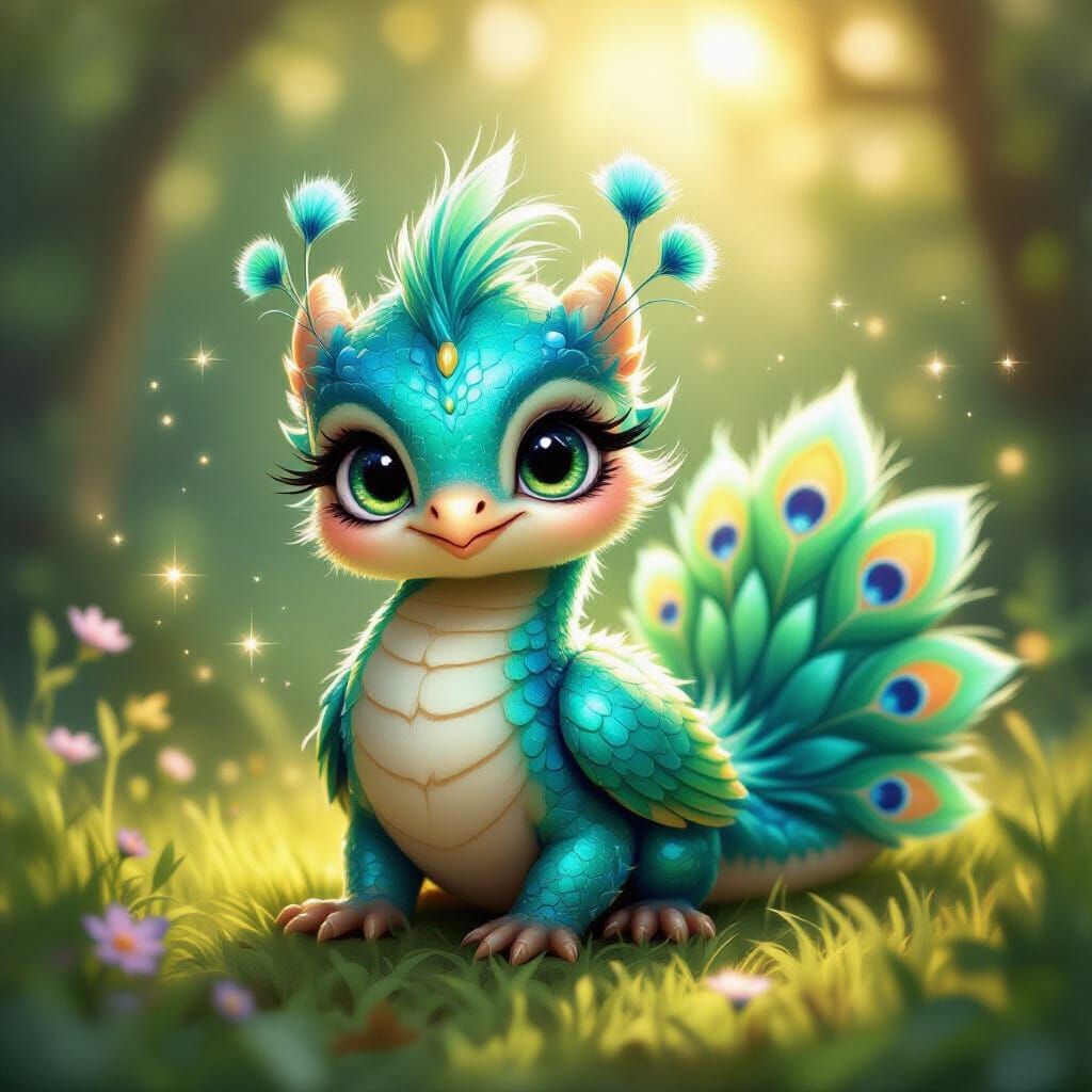 Baby Peacock Dragon Adorably Fanning Its Tiny Tail