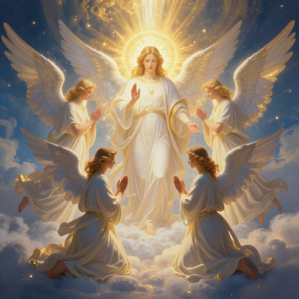 Angels Praying in a Divine Celestial Realm