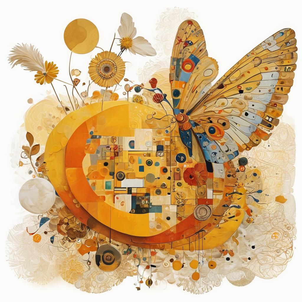 Abstract Folk Art with Isometric Elements