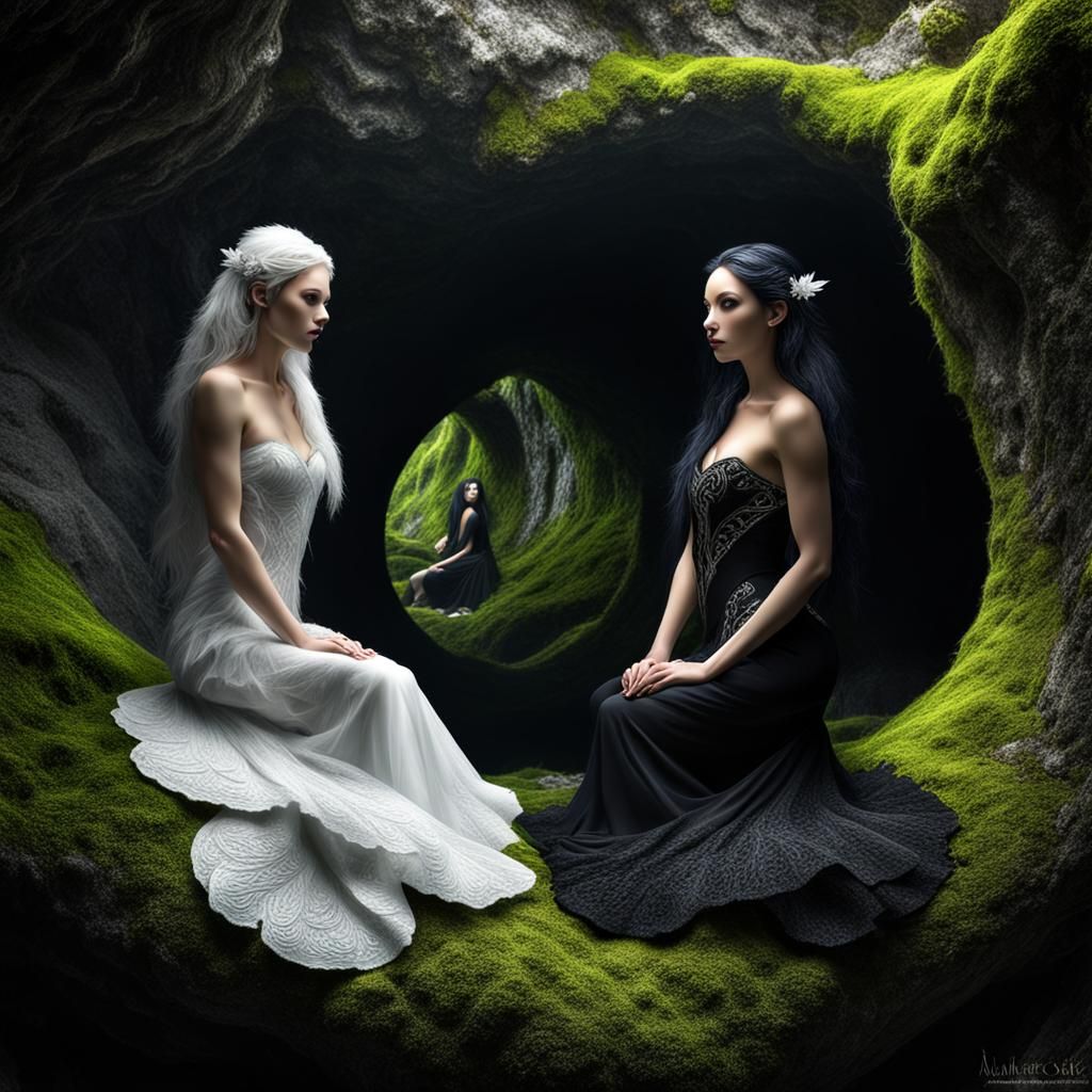 Yin and Yang Fairies in Mossy Cave
