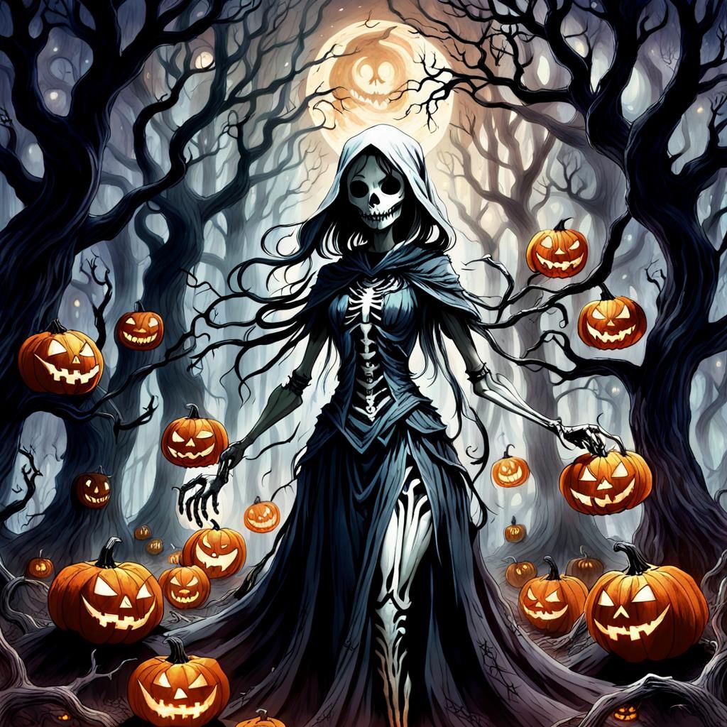 Mystical Forest Goddess in Dark Fantasy Anime Style