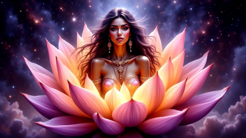 Ethereal Goddess Blooms in Celestial Splendor