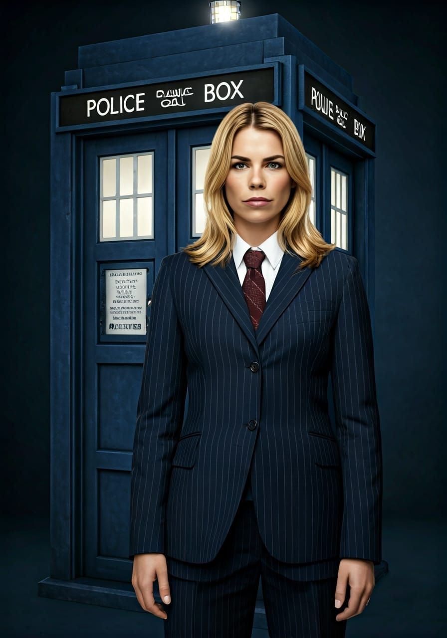 Billie Piper Posing in Front of the TARDIS