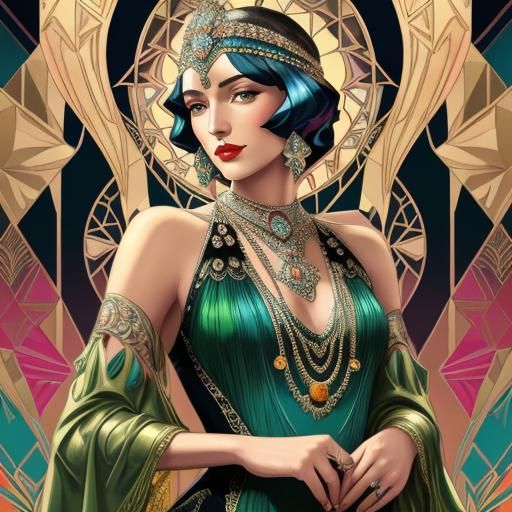 Art Deco Burlesque Woman in Flapper Dress