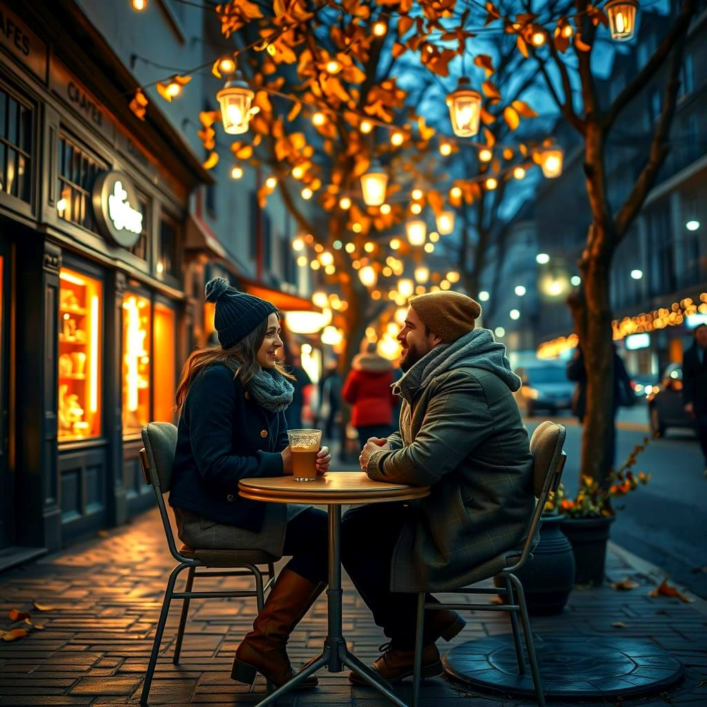 Cozy Cafe Scene on Autumn Night