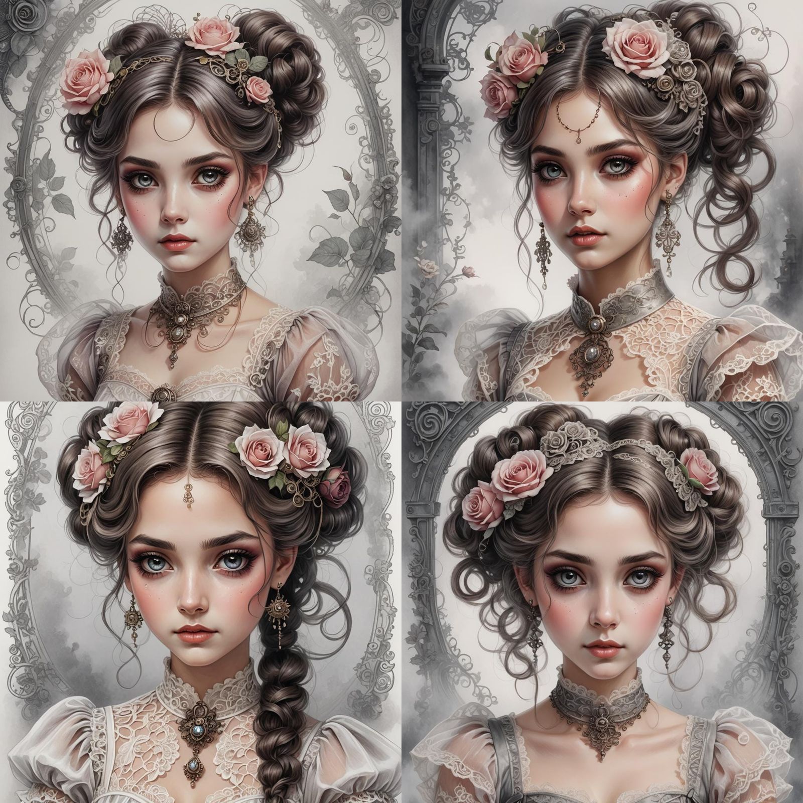 Charming Girl in Pencil Drawing with Steampunk Elements