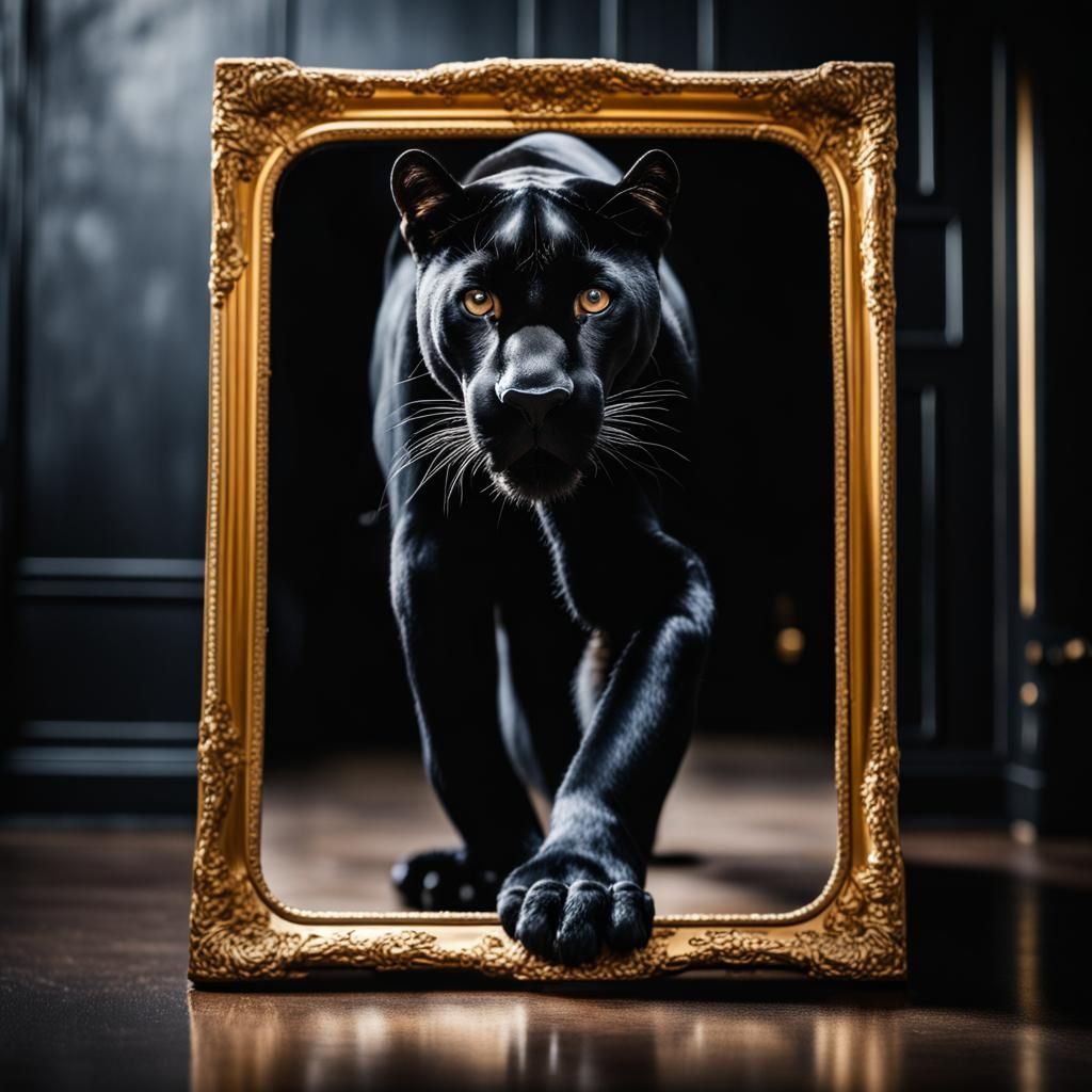 Black Panther Emerges From Golden Mirror