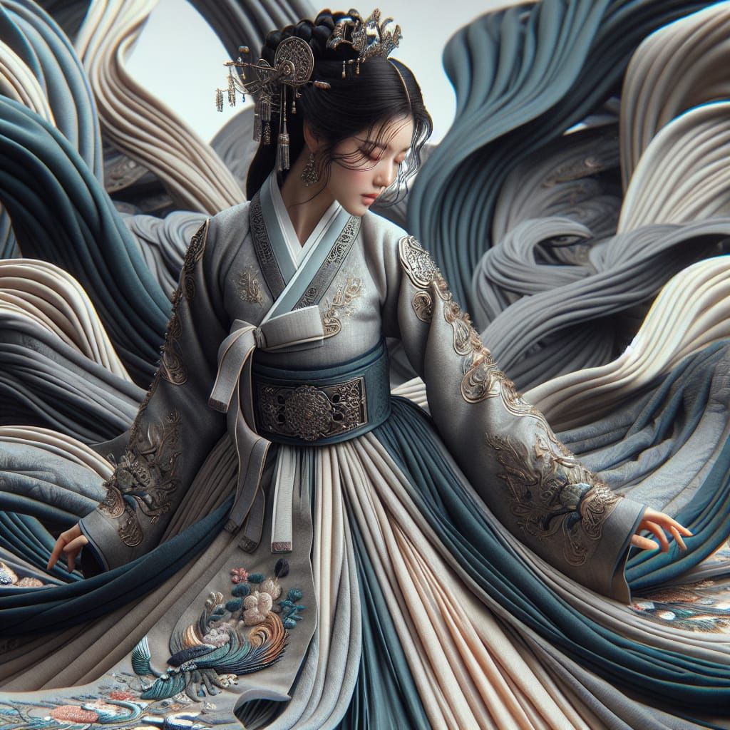 Korean Goddess of Wind and Sea in Majestic Hanbok