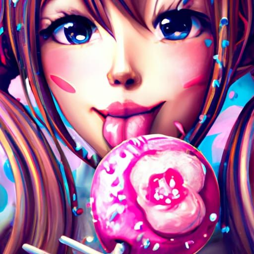 Anime Girl with Cake Pop, Hyperdetailed Digital Art
