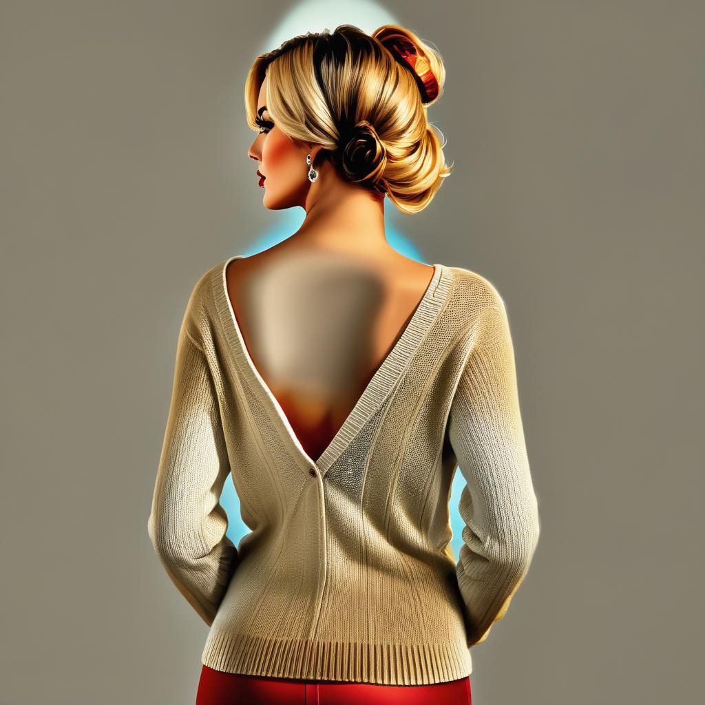 Honey Blonde Pinup Programmer in Wool Sweater