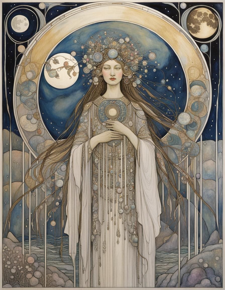 Moon Goddess in Art Nouveau Style
