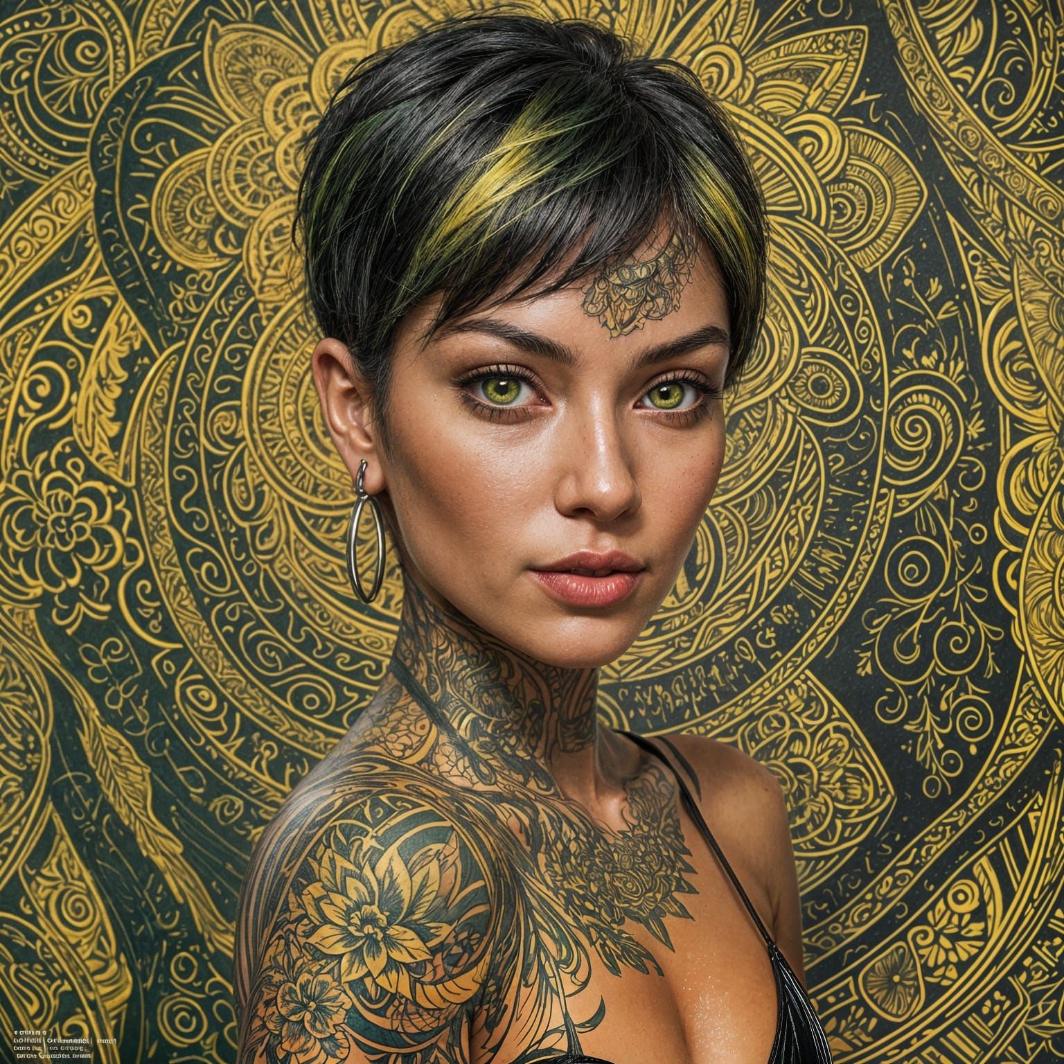 Latina Woman Portrait with Tattoos in Hyperdetailed Style