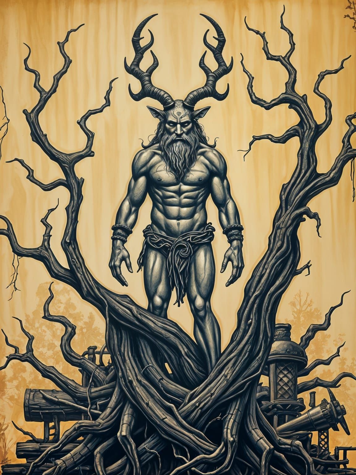 Cernunnos Depiction in Dystopian Holographic Art