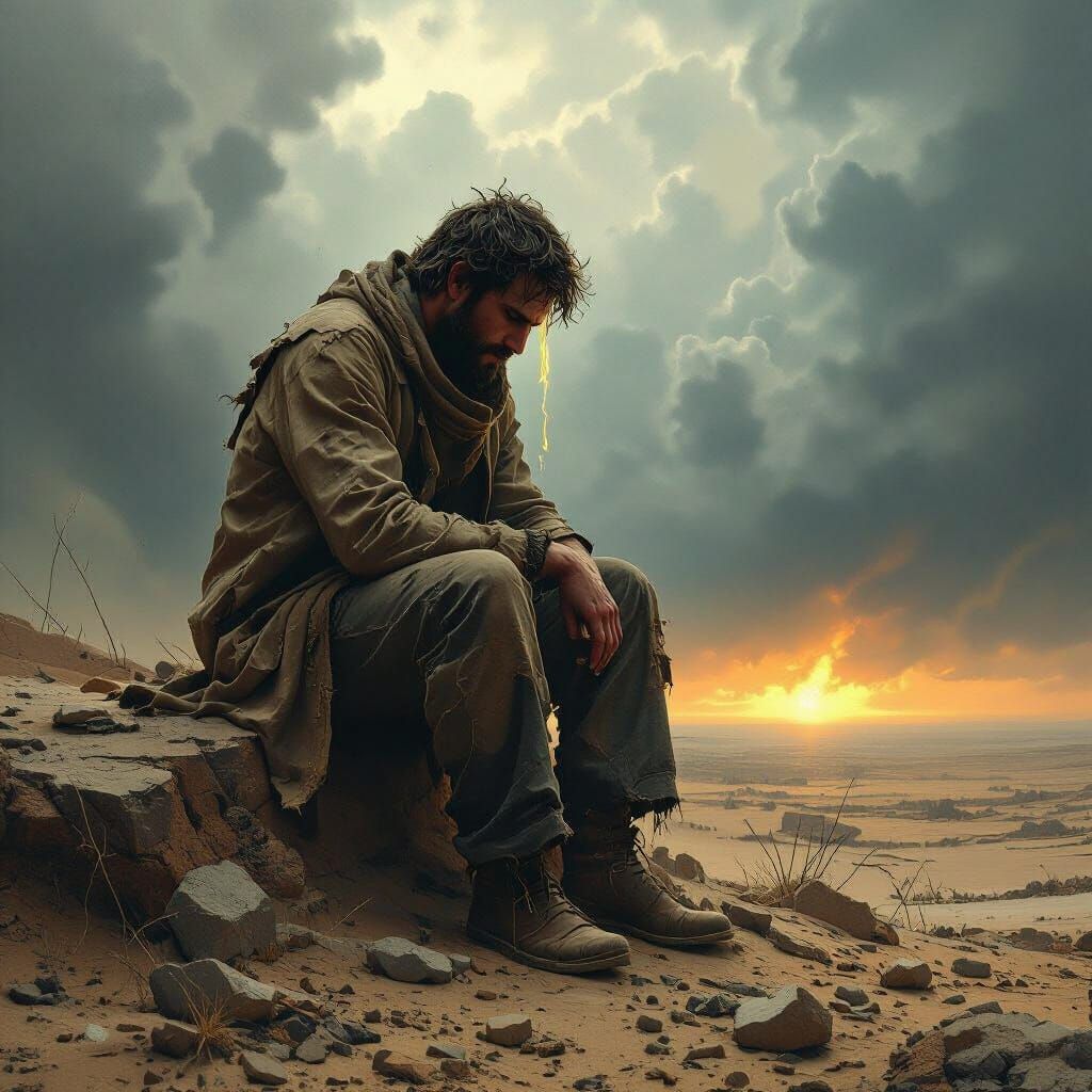 Solace Found: Desolate Landscape in Dramatic Lighting